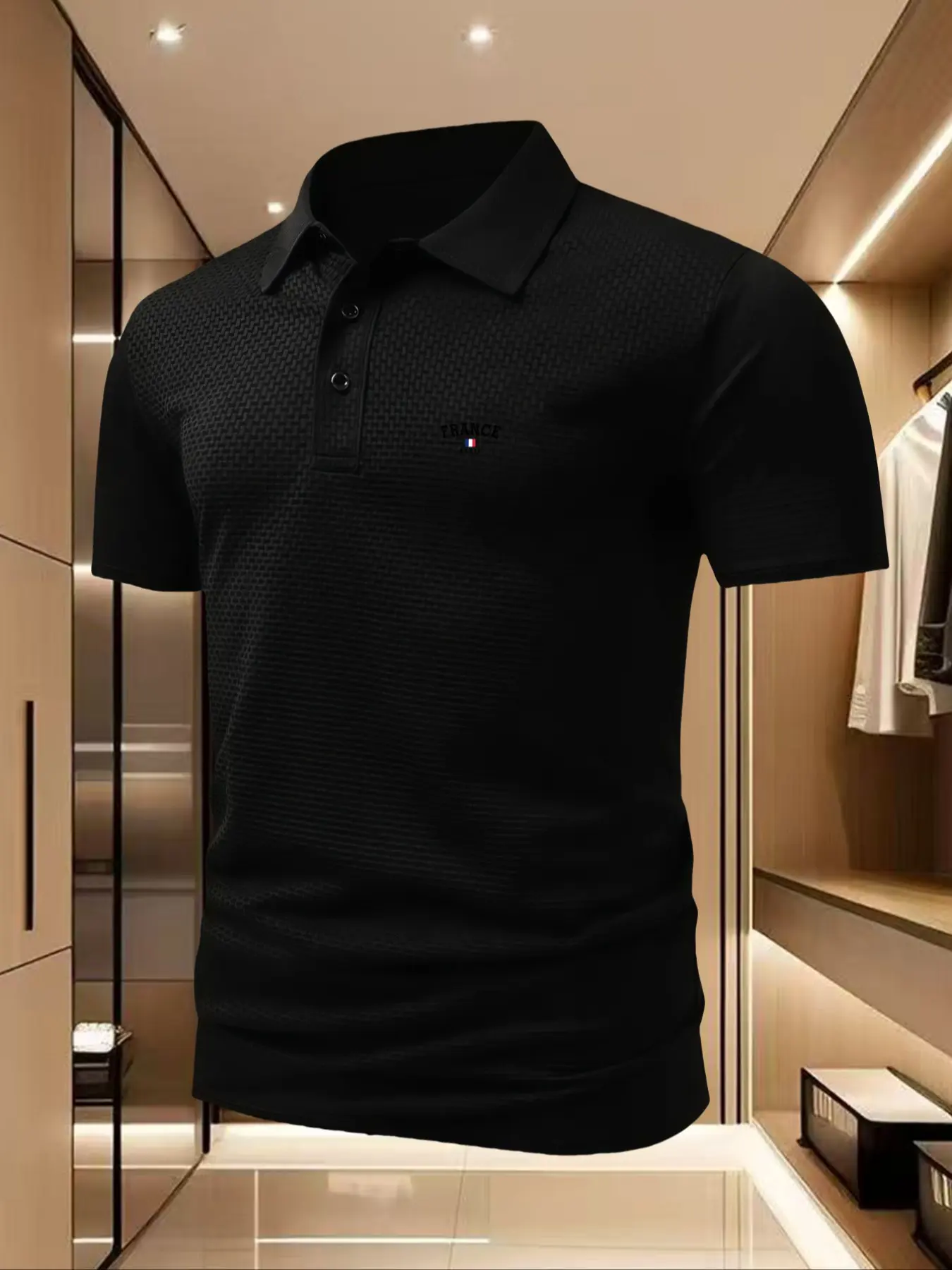 FRAN flag men's quick drying elastic Fitted Cut golf polo shirt | polyester spandex blend | moisture wicking Casual Sports Style quick drying multi-color optional | multi scene wearing casual and versatile