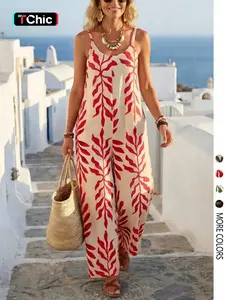 Women's Casual Chic Bohemian Printed Loose One-Piece Jumpsuit, Summer Fashion Sleeveless Jumpsuit, Comfortable and Stylish Boho Overall