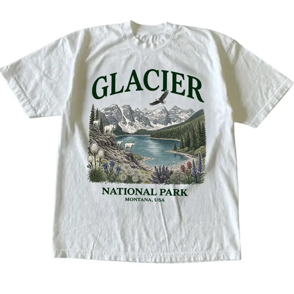 Glacier National Park Graphic T-shirt, Mountain Adventure Tee, Nature Lover Shirt, Unisex Comfort Colors Shirt