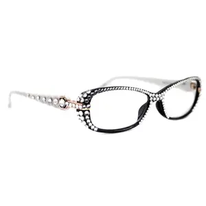 Glamour Quilted, (Bling) Reading Glasses For Women With (Full Top)  Genuine European Crystals+1.25 to +3 (White, Black) NY fifth avenue.