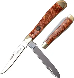 Elk Ridge - Outdoors Trapline Folding Pocket Knife - 3-in Trapper Style Stainless Steel Blade, 3.75-in Brown Resin Handle, EDC, Gentleman's Knife, Gifts for Dad - ER-954BR