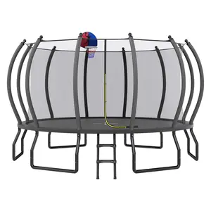 VanAcc 8FT 10FT 12FT 15FT 14FT 16FT Outdoor Trampoline with Enclosure Net and Ladder, Recreational Trampolines for Kids and Adults, Quick Connect Frame, ASTM Approval