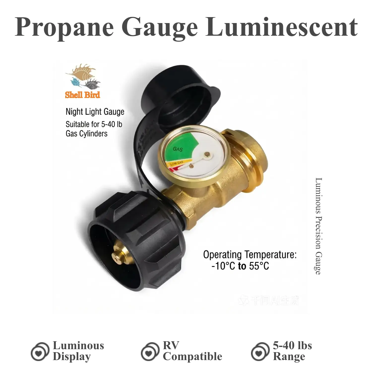 【Dealsforyoudays】QCC1-Type 1 Propane Cylinder Pressure Gauge with Luminous Night Light Display, Fits 5-40 lbs Tanks, Power Tool Accessory for RVs, Gas Grills, Type Qcc1