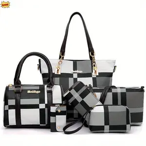 Women's Multi-Functional 6 Piece Handbag Set Tote Shoulder Bag Clutch Wallet Combo