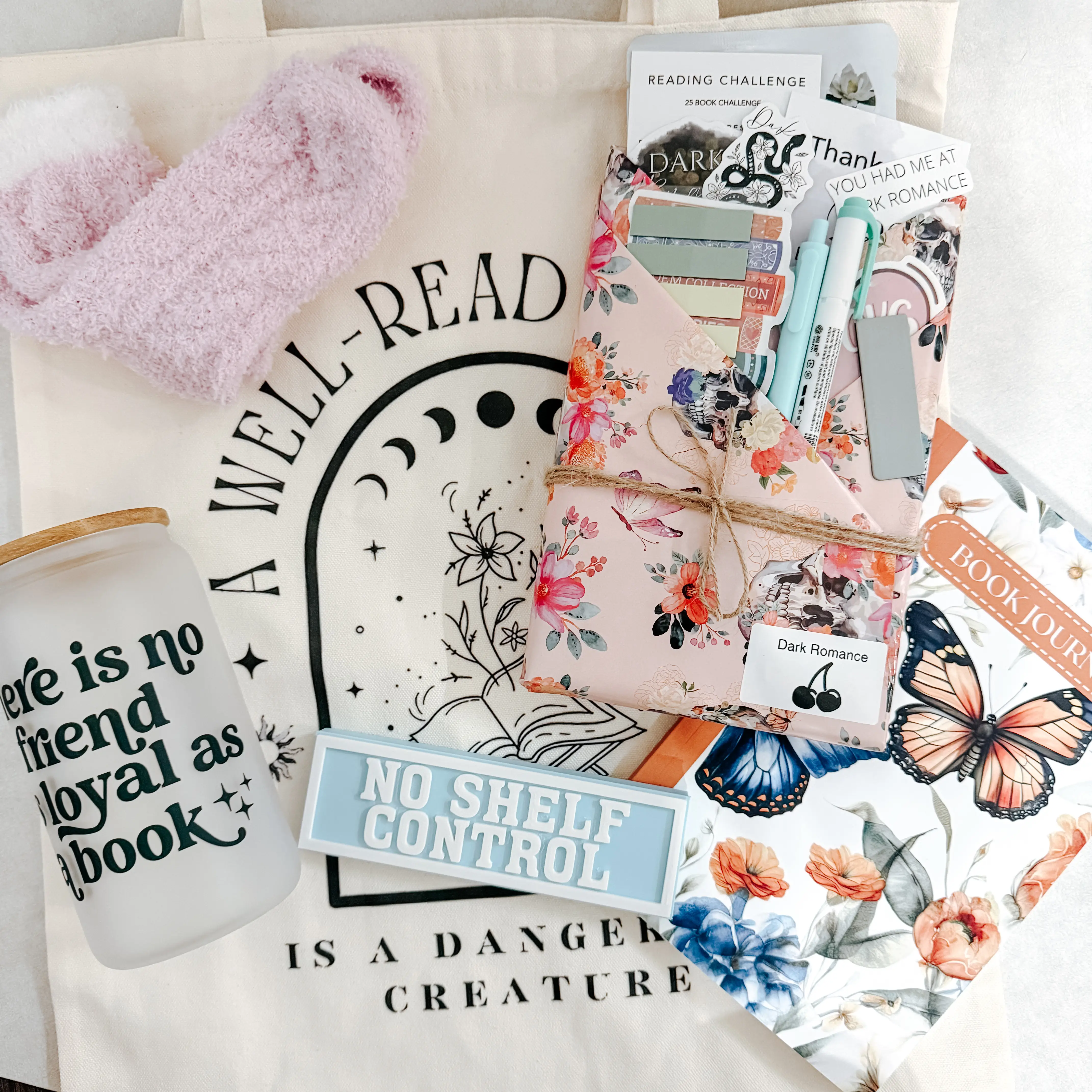 Blind Date with a Book Bundle Deluxe Edition - Includes Reading Journal, Bookish Glass, Bookmarks & Tote Bag - Art Stickers Included