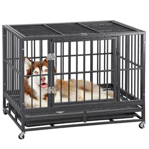 Segawe 38 Inch Indestructible Heavy Duty Dog Crate Escape Proof with Lockable Wheels High Anxiety Double Door Design