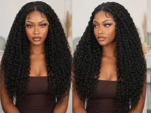24in Synthetic Lace Front Wavy Wig, 13x4 Lace Front, Glueless Hairline Wig, Pre-Bleached Pre-Plucked, Fluffy Curly, Heat Resistant