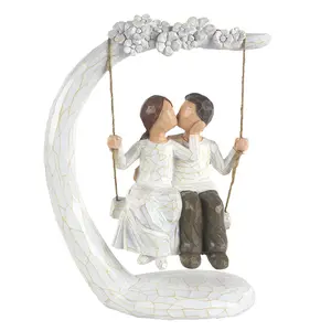 Willow carving couple on swing, romantic husband wedding gift for her, wedding gift for couple wife parents, 9 inch hand painted couple statue anniversary gift, room decorationDecor Ornaments Landscape Figurine Table