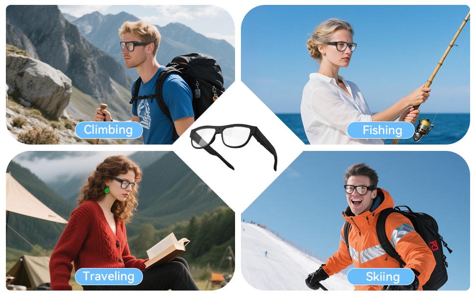 Latest Stylish Camera Glasses 1080p Outdoor Sports Camera with 64GB Memory Card Wide Angle Lens for Hiking & Driving