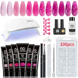 16 pieces Full-Feature Poly Gel Nail Kit| Crystal Gel Formula for Girls’ Nail Care | Professional French Art Design, Salon-Grade, DIY at Home