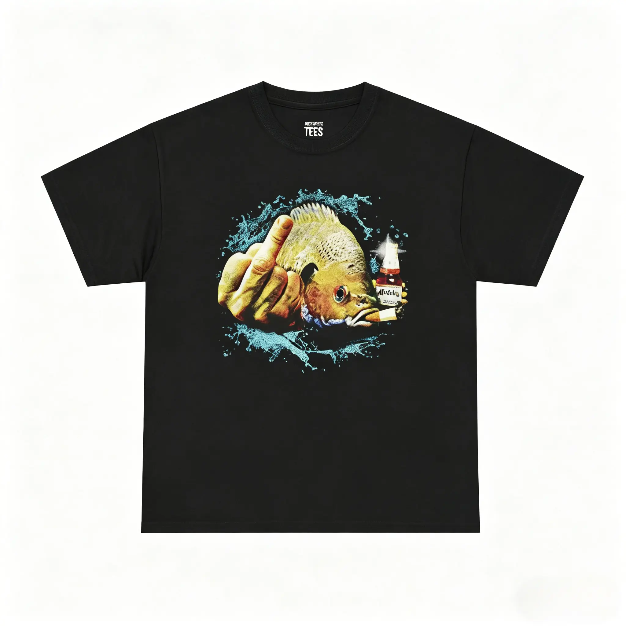 Oversized Cotton Graphic Tee with Funny Fish Print, Breathable Round Neck Short-Sleeve Casual Wear for Fishing Enthusiasts, Natural, Soft, Menswear, T Shirts, Fish Graphic, Small, Cold Wash, Shortsleeve, Fabric, Tops, Funny Shirts