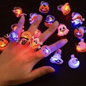 50pcs LED Lights Halloween Ring Light Up Pumpkin Skull Party Ring Gift, Halloween Christmas Party Decoration Home Horror Prop Supplies-HN96