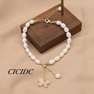 Natural Freshwater Pearl Bracelet Butterfly Pendant Bracelet Women's Daily Wear Bracelet