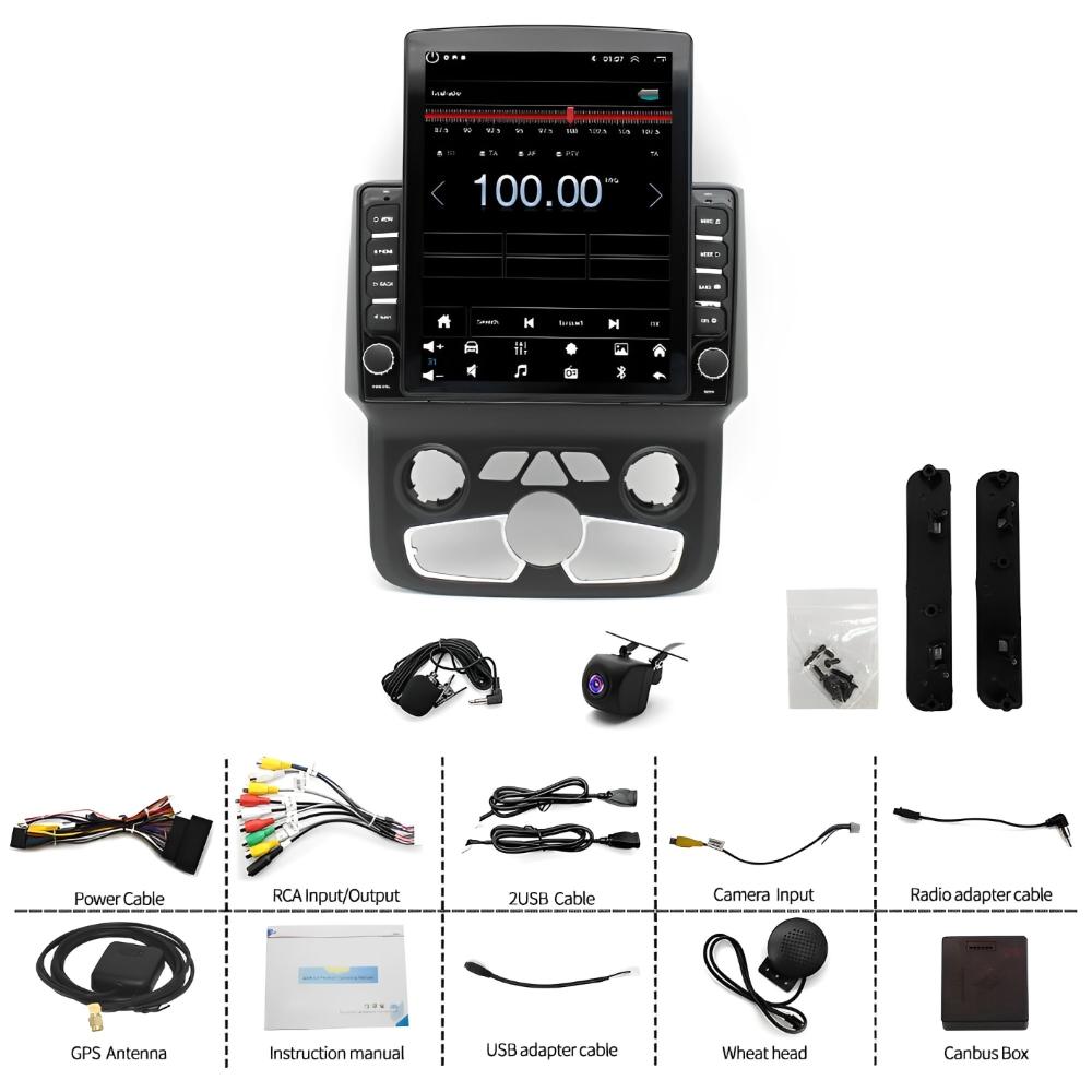 9.7"  Car Touch Radio for Dodge RAM 2013–2018 – with Wireless CarPlay screen /Android Auto + 12LED Backup Camera，with GPS, Bluetooth, DSP, FM Stereo