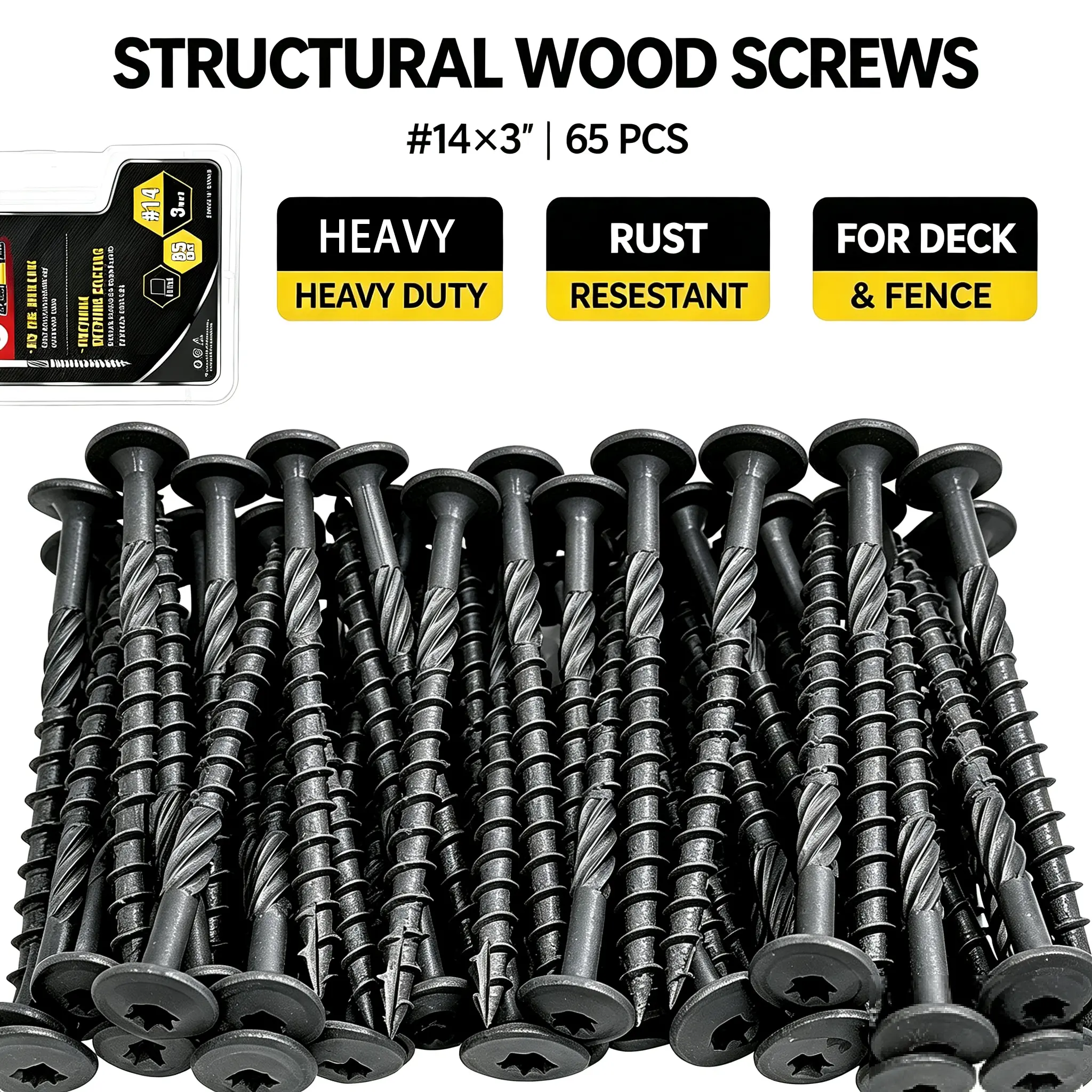 VKKM 105PCS 2 Sizes #14 x 3" & #14 x 5" Heavy Duty Structural Wood Screws Kit, T25 Torx Star Drive Self Tapping Fasteners, Exterior Rust Resistant Coating, No Pre-Drilling with Free Drive Bit for Decks, Timber Framing & Outdoor Construction