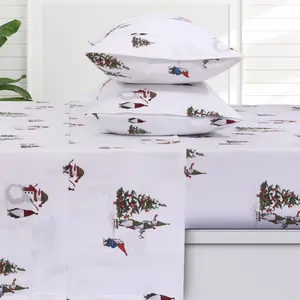 Gnomes Printed Turkish Velvety Flannel Extra Deep Pocket Sheet Set
