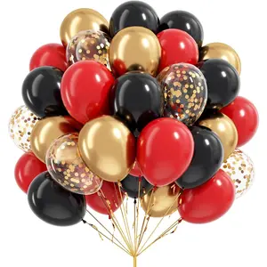 Red Black and Gold Balloons, 60pcs 12inch Red Black Gold Confetti Balloons for Birthday Casino Party Decorations