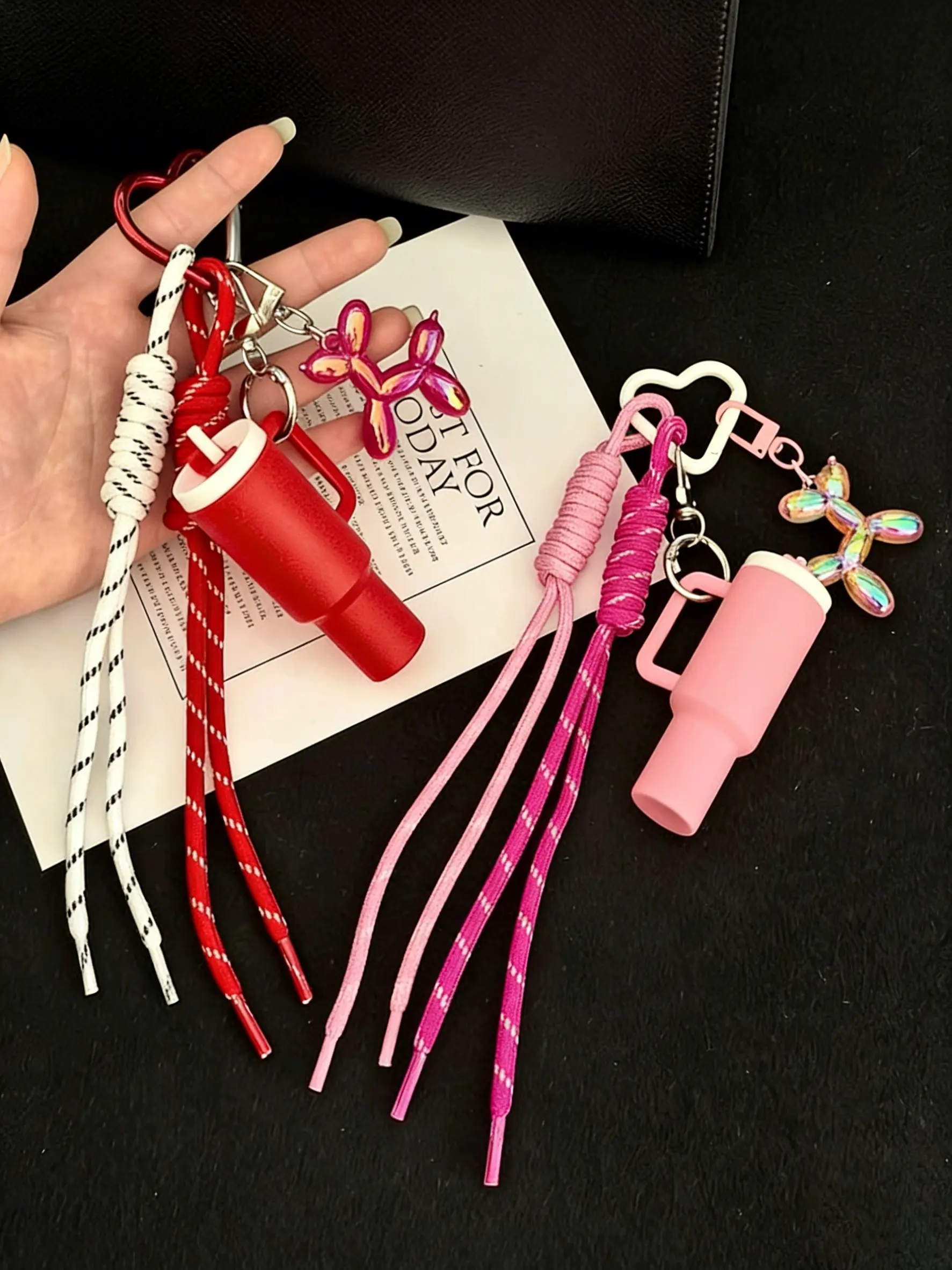 Water Cup&Balloon Dog Bag Charm Realistic Straw Cup+Balloon Dog 3d Accessories Bag Charm Keychain Key chain decorations Multiple Colors Available Dopamine Vitality Sweet, Edgy, And Sassy Style Distinctive And Niche For Bags, Keys, And Earphones
