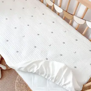 Baby Bed Quilted Embroidered Mattress Cover Sheet, Premium Sweat-Wicking Breathable All-Season Use, Simple Elegant Fashion Multi-Sizes Available
