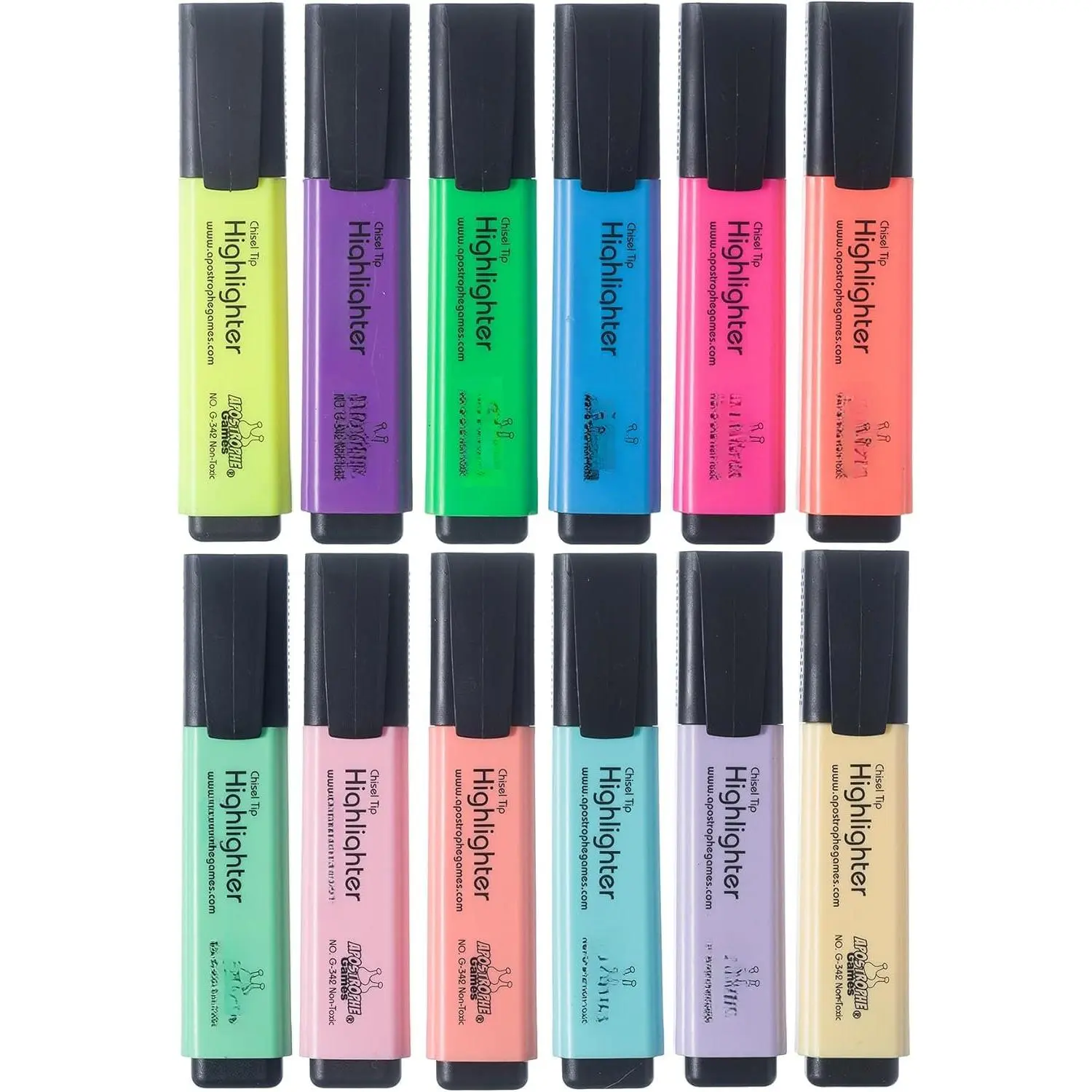 12 Highlighters, Chisel Tip Assorted Fluorescent & Pastel Color Set - High-Quality Ink, Comfortable Grip, Long-Lasting, Dry-Quickly Office & School Supplies for Color-Coding