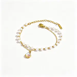 Women's Double-Layer Pearl Bracelet with Zirconia Pendant Gentle Style Fashionable and Elegant Versatile Jewelry Accessory
