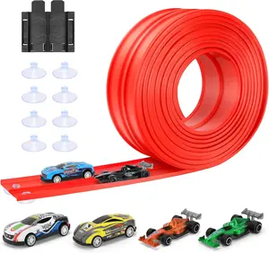 Flexible Race Car Track set - 15ft roll-Up Track with 4 Mini Cars & Suction Cups | Compitable with Hot Wheels & Diecasr Vehicles , Portable Indoor Racing Toy for Kids