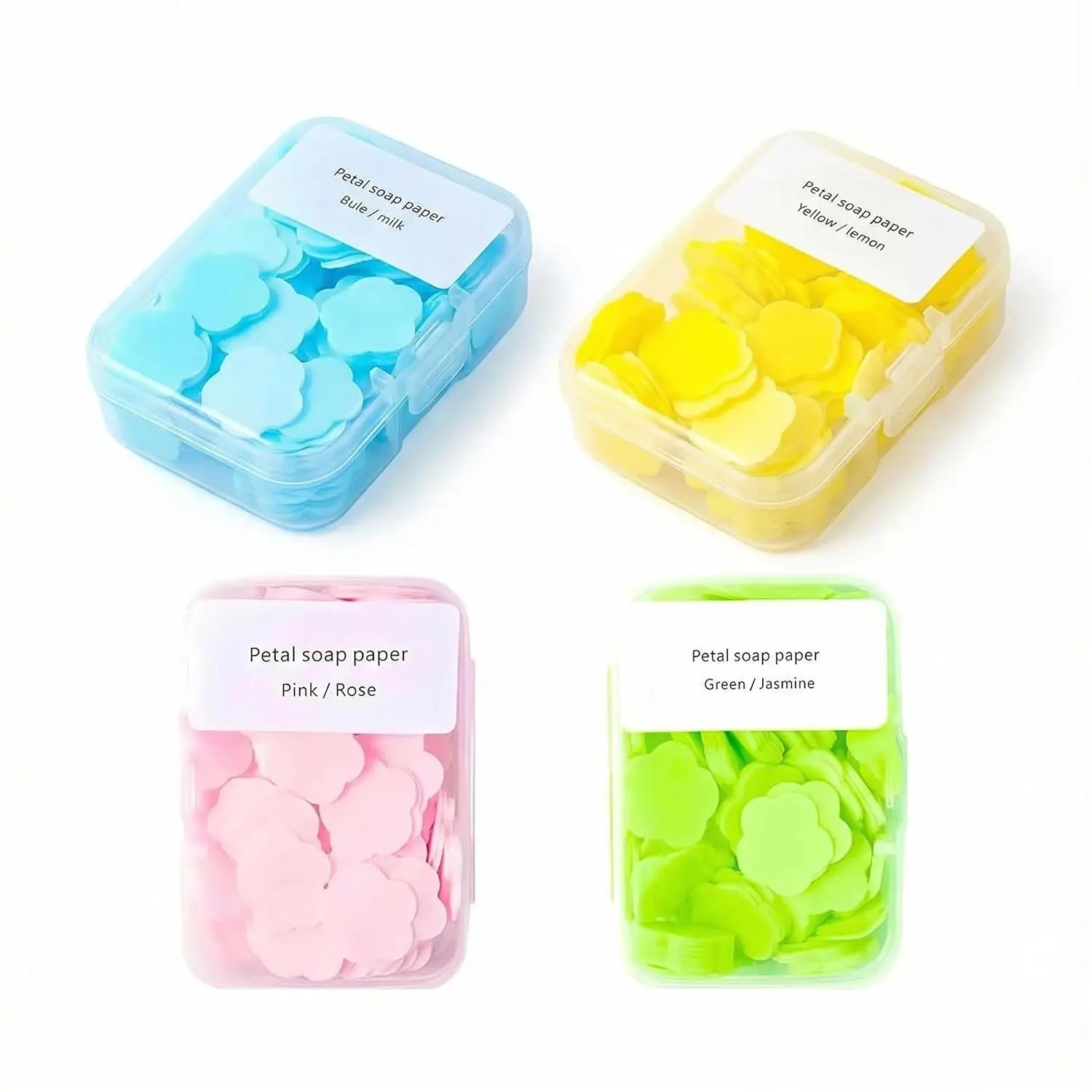 4 Boxes Water Soluble Petal Soap Paper - Disposable Portable Hand Soap with 4 Scents, Mini Hand Sanitizer Tablets for Travel Camping Daily Use, Hand Soap Petal Sheets
