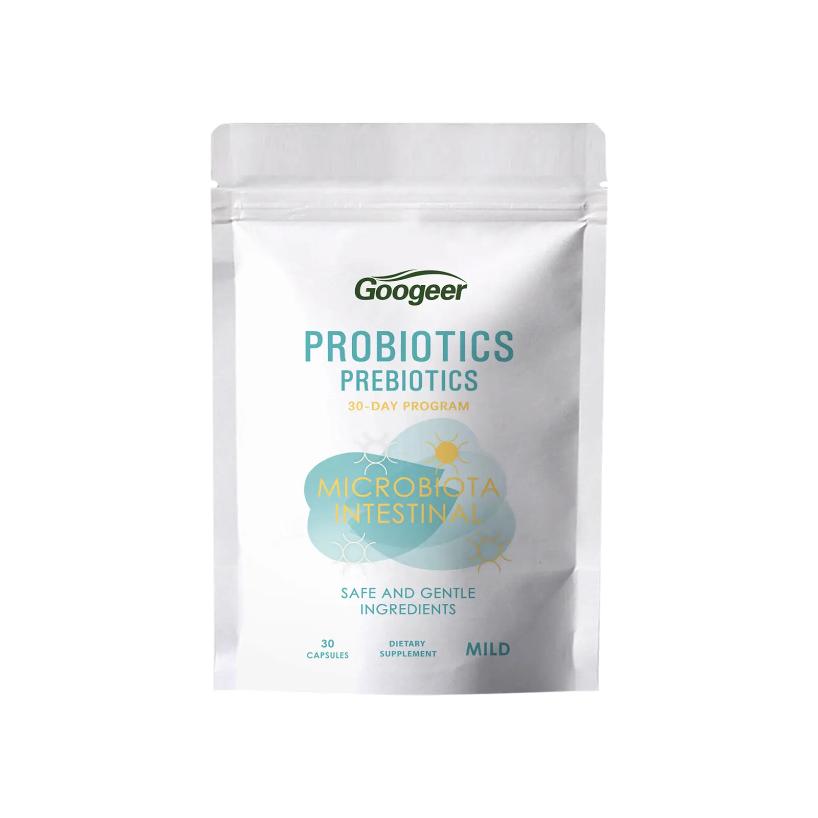 Googeer Probiotic Prebiotic Capsules, Supports Gut Comfort & Intestinal Balance, Safe Gentle Formula, 30 Capsules, 30-Day Program