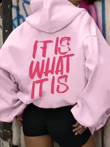 Women's Loose Fit Hoodie with Drawstring Design, Letter Print, Casual Streetwear College Style, Long Sleeve, Spring Summer