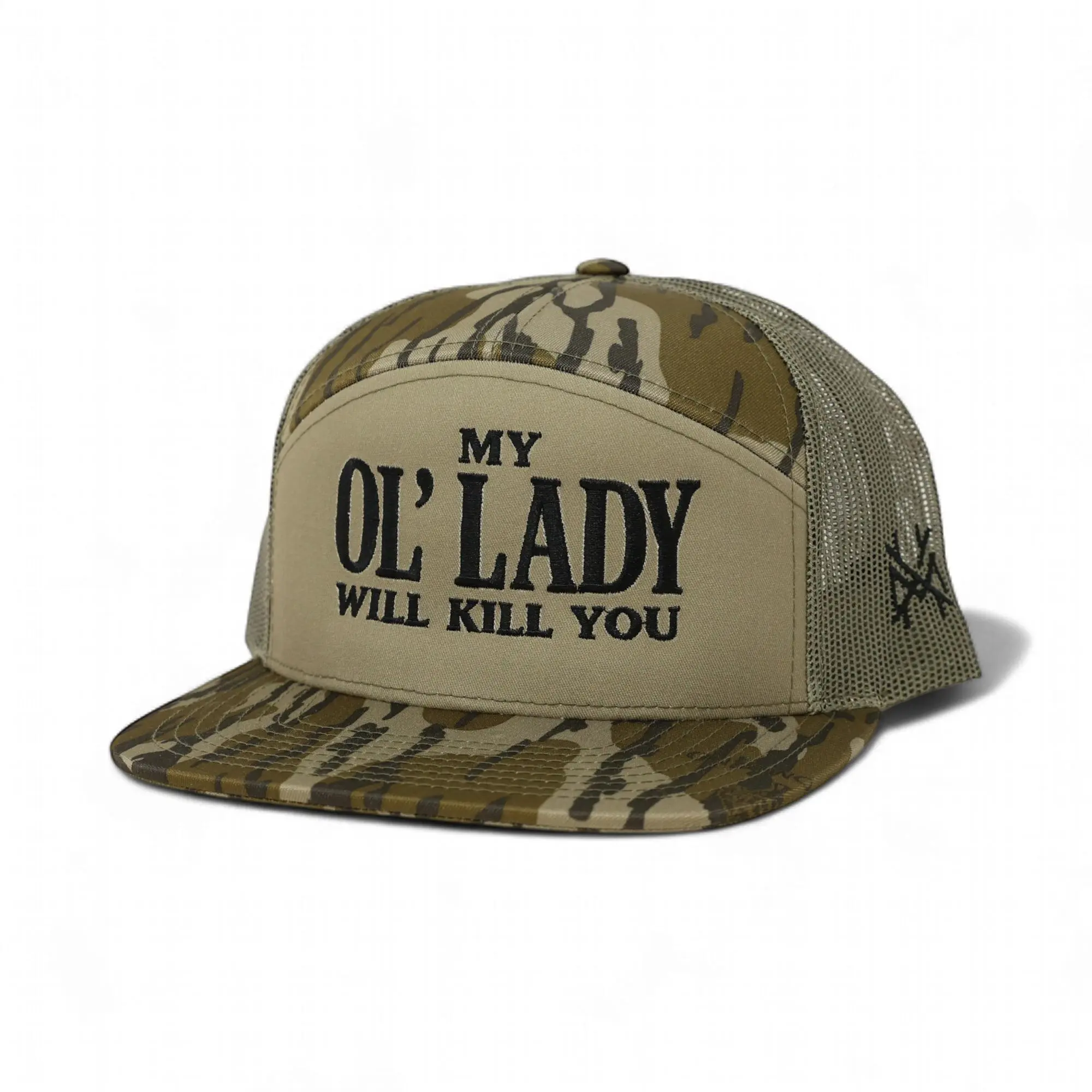 My Ol Lady Will Kill You Embroidered Trucker Hat Bold Graphic Adjustable Snapback