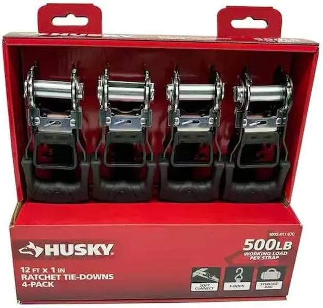 12 ft. x 1 in. Ratchet Tie-Down Straps with S-Hook (4-Pack)