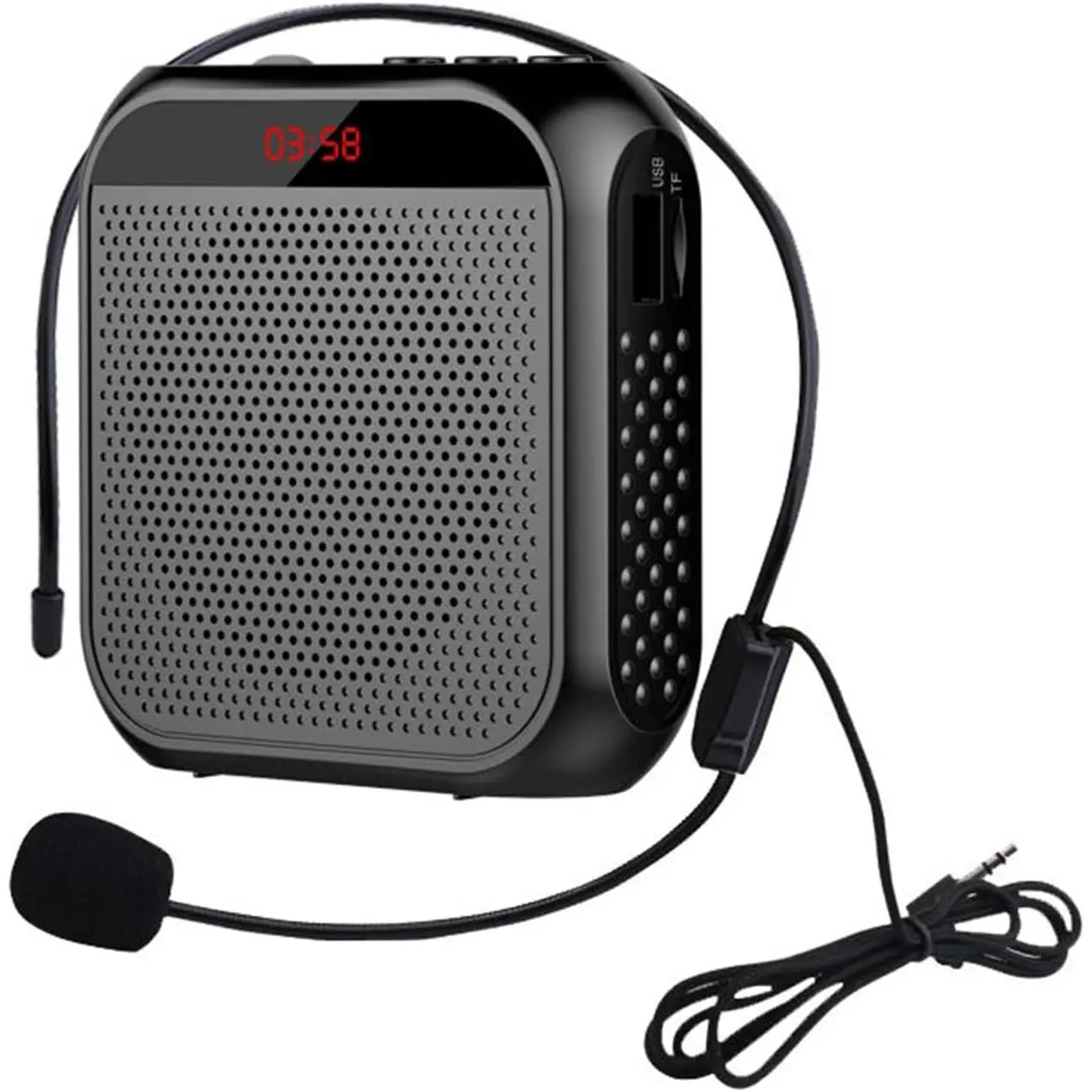 Portable Amplifier Sound System with Wired Rechargeable Microphone, ABS+Rubber Compact PA Speaker (9.2 * 8.4 * 2.8Cm, 20 Hours Usage) for Teaching, Listening to Music (Black), Guidance