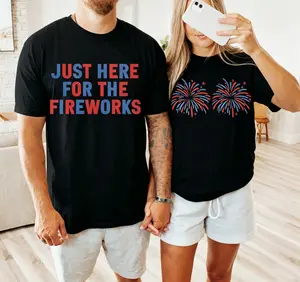 Fun Couples 4th of July Matching Tees, Cute Patriotic Independence Day Fireworks Shirts for Couple Outfits