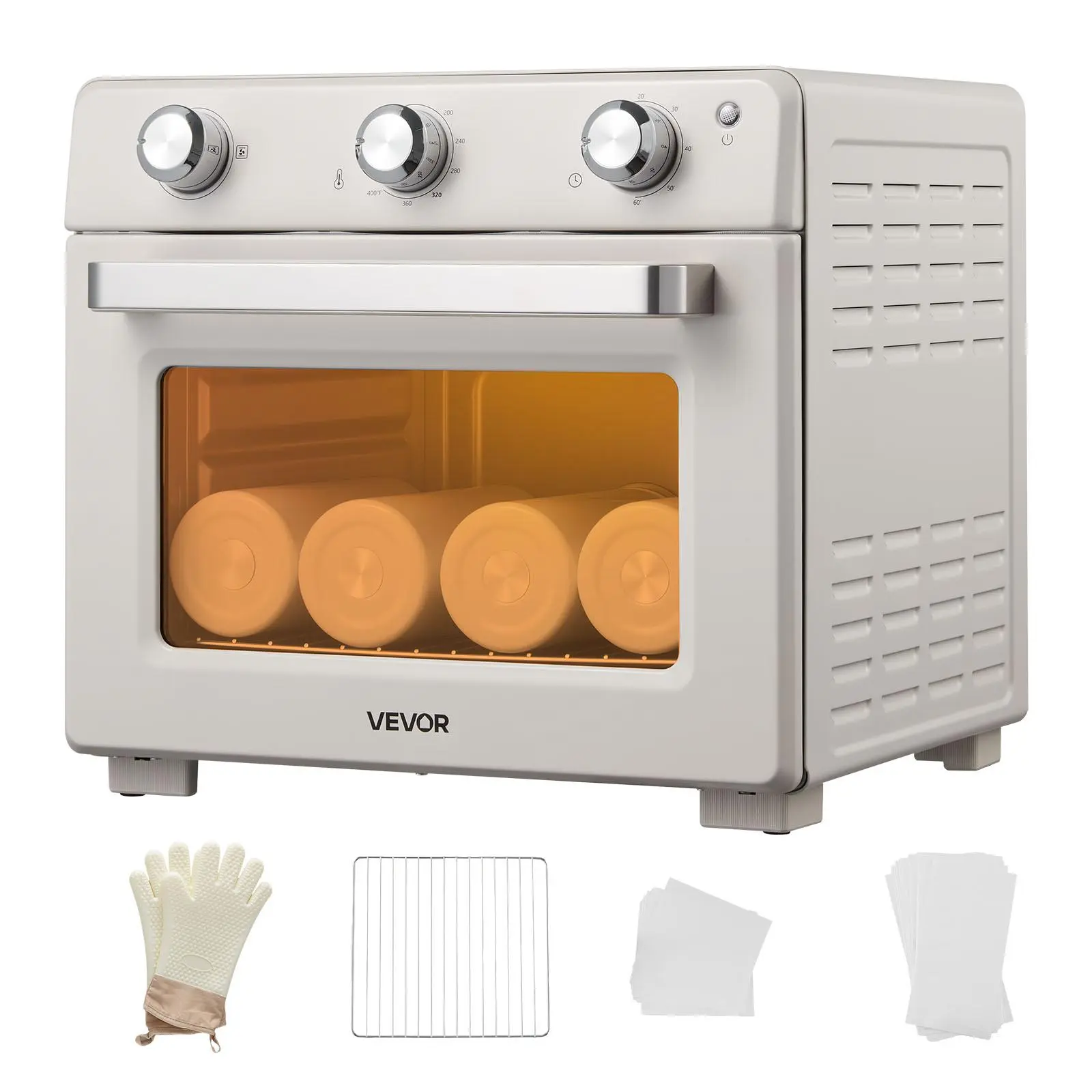 【Backtoschool】VEVOR Sublimation Oven Machine, 26 Qt, Fits 40oz Tumblers, with 50 Shrink Films, 1 Tape and 2 Heat Gloves, 360° Turbo Convection for Sublimation Blank Tumblers, Mugs, Bowls, Off-White