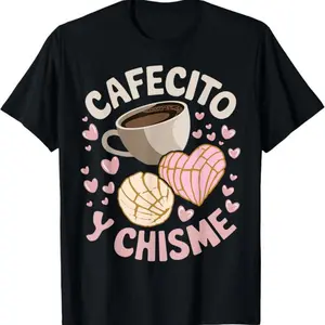 Cafecito Y Chisme Latina Mexican Baked Concha Pastry Conchas T-Shirt walk by faith tee Flower Print Casual T-Shirt