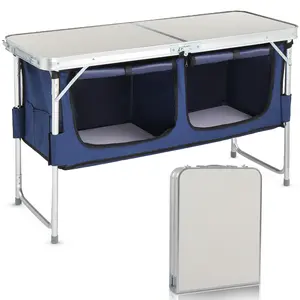 4ft Folding Camping Table with Storage, Lightweight Aluminum Outdoor Table with 2 Compartments, Portable for BBQ, Picnic, Camping & Beach