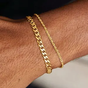 Set of 2/Set of 14k gold plated chain bracelets with minimalist design for men for daily use, work, Valentine's Day gift