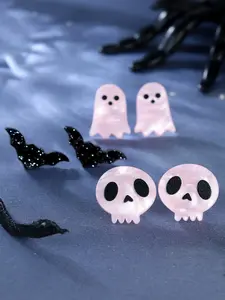 3 Pairs Ghost Bat Stud Earrings Set, Halloween Jewelry Cute Acrylic Earrings for Party, Casual Style, Fall & Winter Fashion Accessories