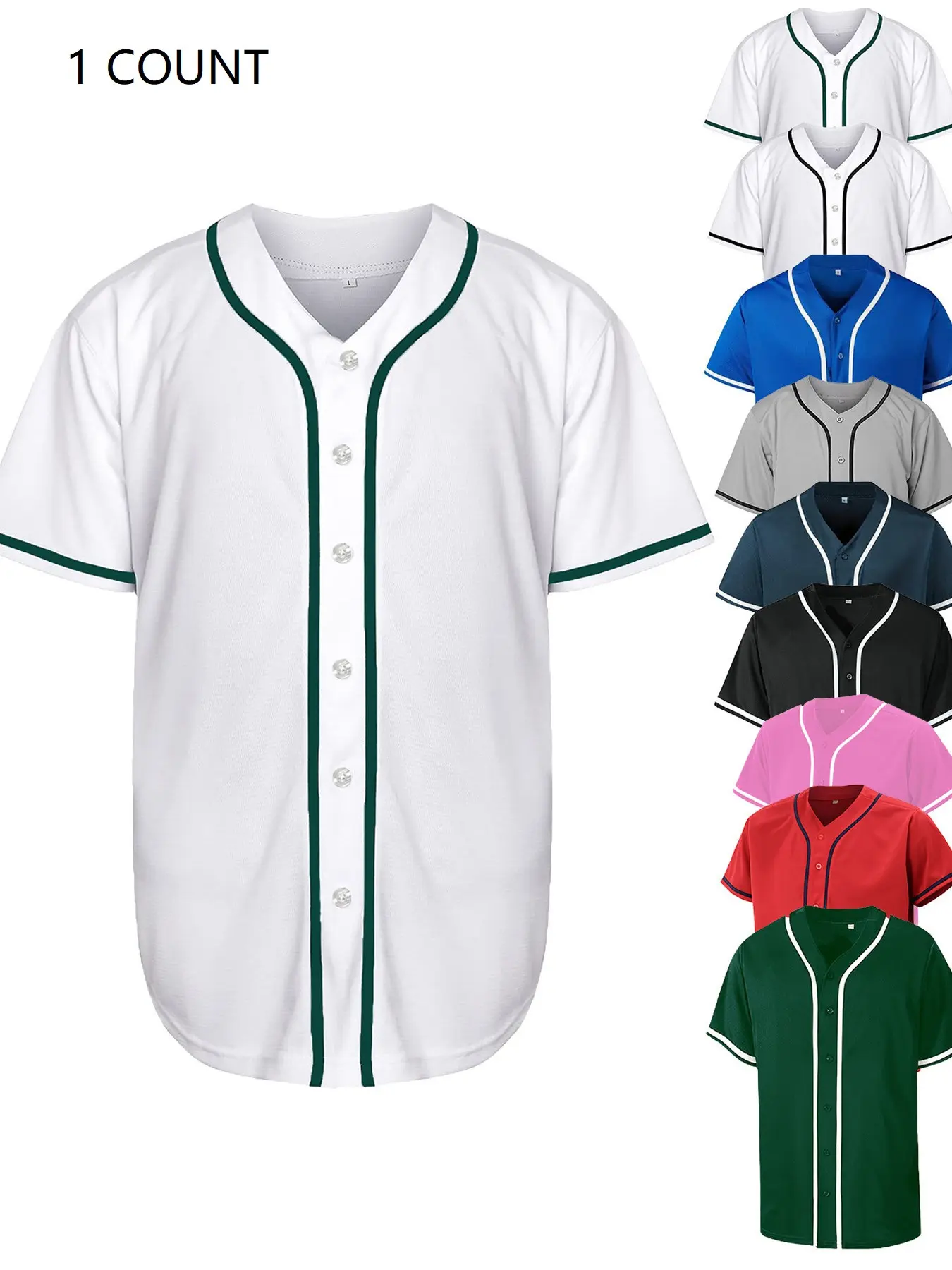Unisex Blank Baseball Sporty Jersey Casual Short Sleeve Button Down Sport T-Shirt Hip Hop Streetwear Tops Casual Sports Top