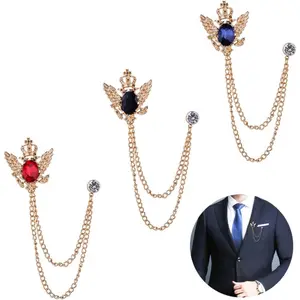 3PCS Men's Brooch Suit Pin Badge with Chains Buckle Chain Collar Lapel for Men Shirt Decoration Metal Clips Women Tuxedo Tie Hat Scarf