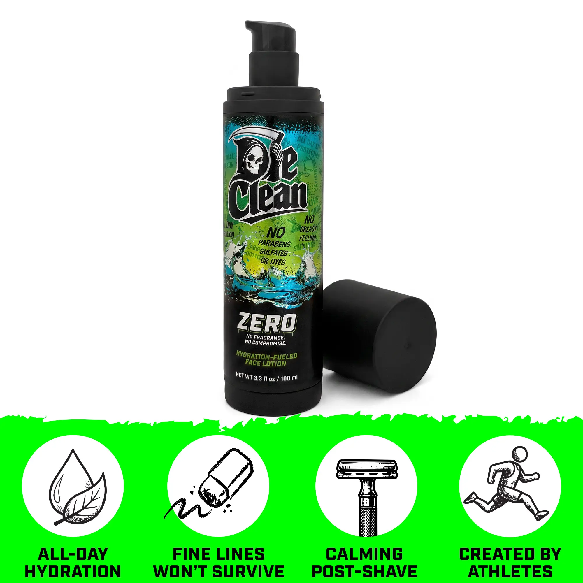 Die Clean | Hydration Fueled Face Lotion with Hyaluronic Acid | Face Moisturizer for Men | Skincare for men | with Hyaluronic Acid | with Shea Butter | with Witch Hazel | with Caffeine | with Squalane|