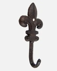 Small Cast Iron Fleur De Lis Wall Hook Key Towel Cap Coat Hanger Rustic Brown