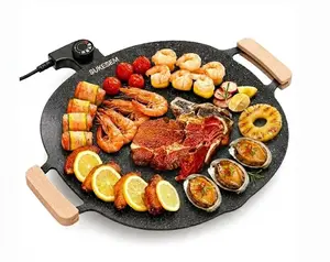 Sukesem Electric Grill Pan - Nonstick Round Griddle with Adjustable Temperature Control, Compact & Smokeless for Indoor BBQ, Steak, Pancakes & Eggs, 15inch Portable Multifunction Hot Plate