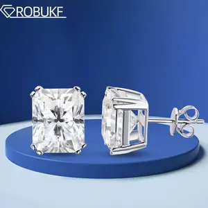 8cttw Radiant Cut Moissanite Stud Earrings for Women 8*10mm D Color Lab Diamond 925 Sterling Silver Wedding Jewelry Ear Studs