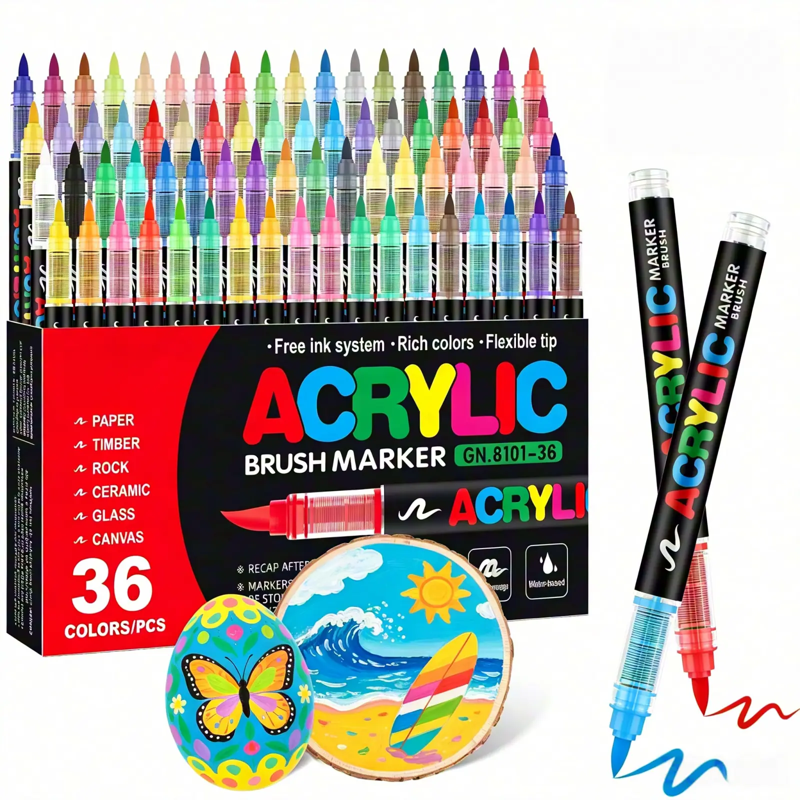 Acrylic Paint Markers,36 Colors with Direct-Liquid Ink Control System, Professional-Grade Paint Pen for Rock Painting, Canvas, Glass, Plastic, Fabric & Creative Crafts