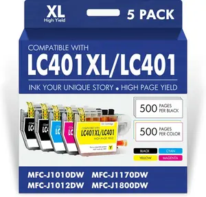 LC401XL LC401 MFC-J1010DW Ink Cartridges for Brother Printer LC 401 401XL for MFC-J1010DW MFC-J1170DW MFC-J1012DW MFC-J1800DW MFC J1010DW - 5 Pack High Yields Black Cyan Magenta Yellow