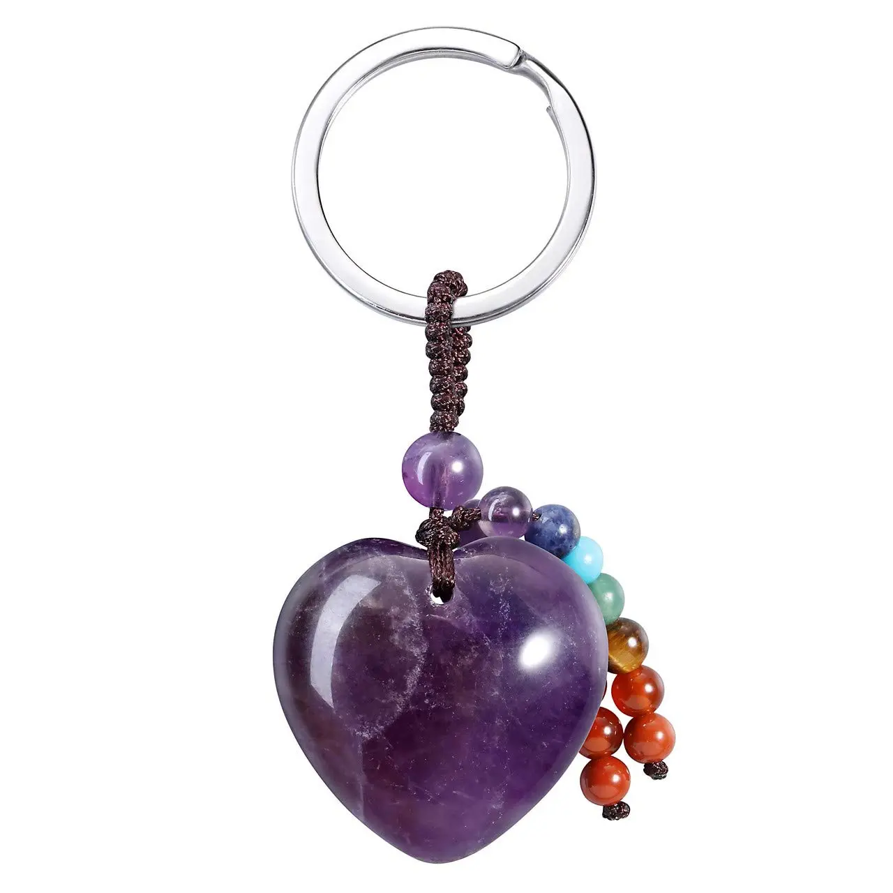 Amethyst Heart Crystal Keychain 7 Chakra Key Ring Charm For Women