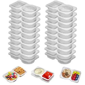 20PCS Reusable Snack & Sauce Containers 2 Section Dip Cups with Lid for Lunch Meal Prep Portable Food Storage
