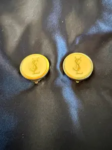 Pre-owned YSL Gold Monogram Clip On Earrings Beautiful