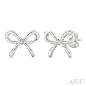 1/50 Ctw Bow Round Cut Diamond Fashion Earrings in Sterling Silver